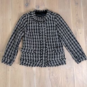 NWT Ann Taylor Fringe Tweed Black & White Blazer Size 0
